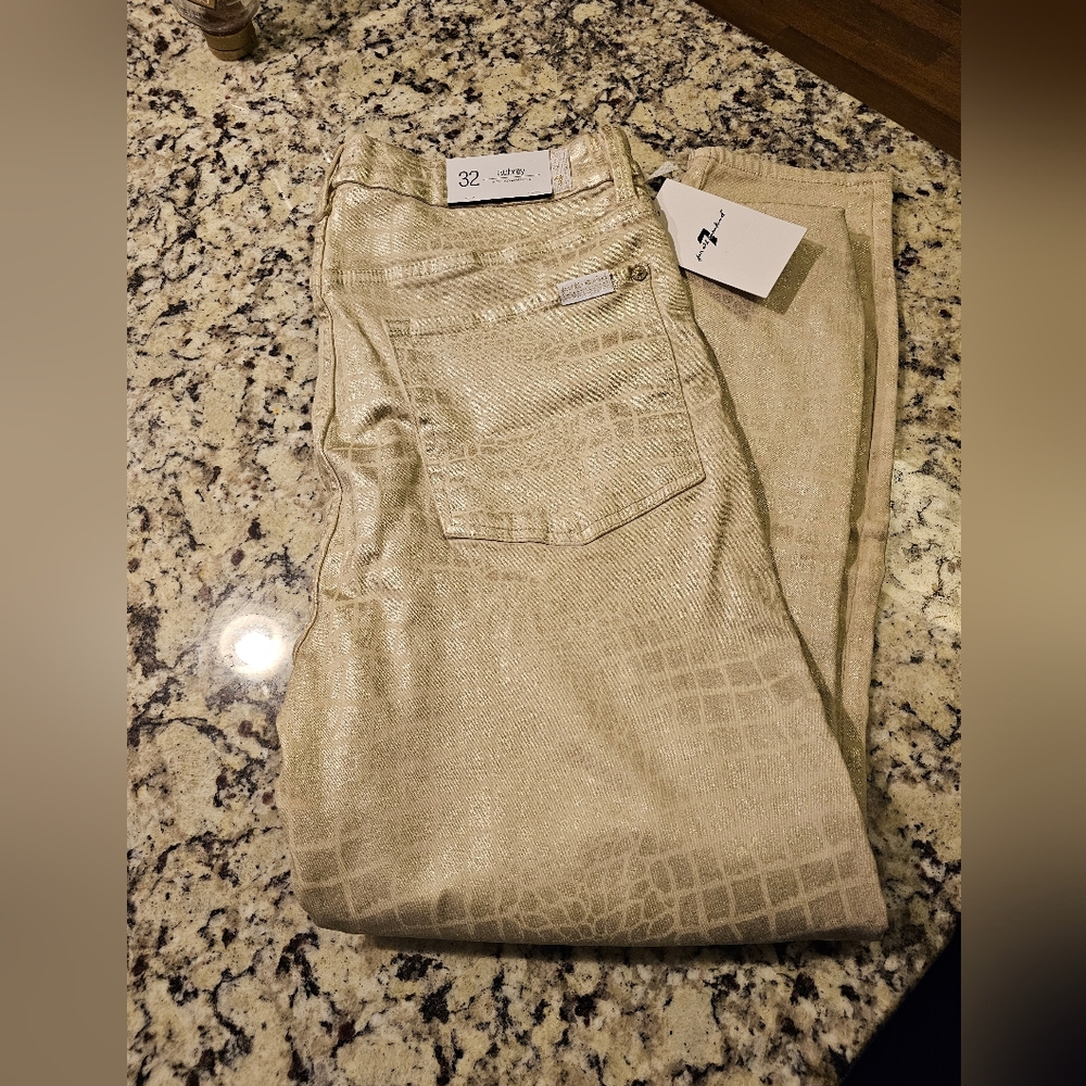 7 For All Mankind Metallic Gold Women's Skinny Jeans